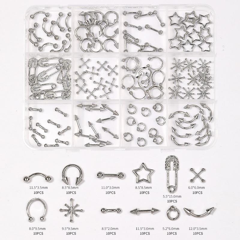 12 Riller Legering Negle Charms Punk Y2K Metal Dele Manicure Nitte Kæde Neglespids Dekoration Retro Cirkel Negle Forsyning Diy Håndværk