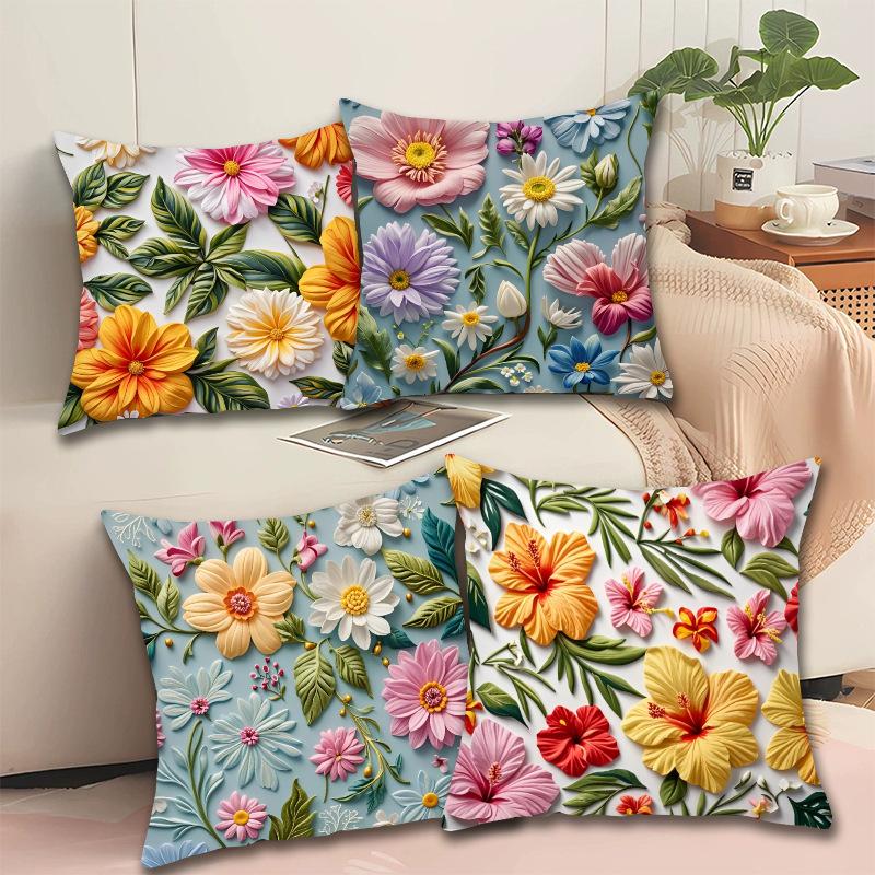 New Decorative Pillowcase 3D Three-dimensional Effect Floral Pillowcase Sofa Cushion Cover Digital Printing