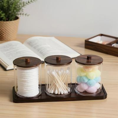 Bathroom Organizer Accessories Set Qtip Holder Storage with Clear Plastic Lids, Cotton Ball/Swabs Dispenser, Organizer Jar
