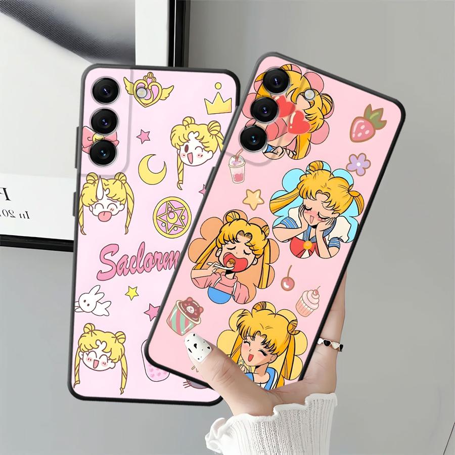 Case for Samsung Galaxy A25 A71 A51 A73 A32 A24 A55 A35 A36 A23 A53 A26 A72 A41 A22 A52 Black Soft Phone Cover Wacky Sailor Moon