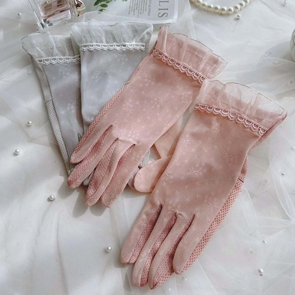 Anti Slip Lace Gloves Mesh Women Gloves Sweet Ice Silk Gloves  Outdoor