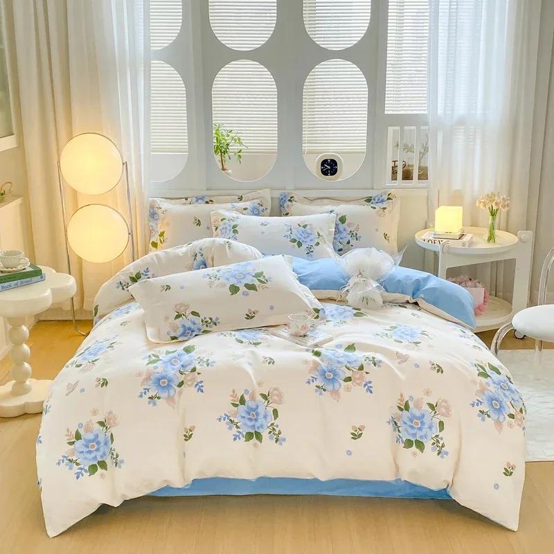 Botanisk Blomstret Dynetrekk Mykt Reversibelt Blomster Dundyne Trekk 4 stk Sengetøy Sett(1 Dynetrekk+1 Laken+2 Putetrekk)