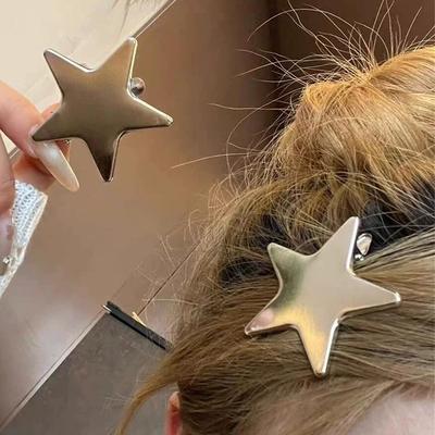 4pcs Korean Ins High-end Metal Silver Pentagram Duckbill Clip Millennium Women's Daily Wears Head Side Bangs Clip Decoration