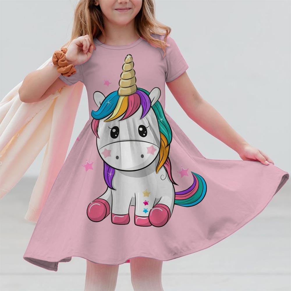 Girl Unicorn Cartoon Clothing Children's Clothing 3-14 Children's Birthday Party Clothing Children's Casual Clothing