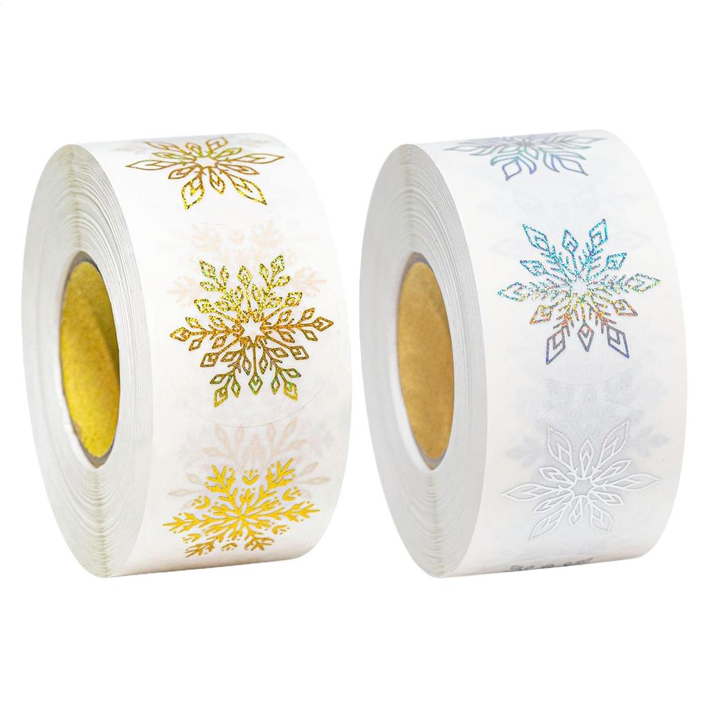 500pcs/roll Snowflake Envelope Stickers Glitter Round Christmas Labels Winter Holiday Envelope Scrapbook Seal Decor For Journal