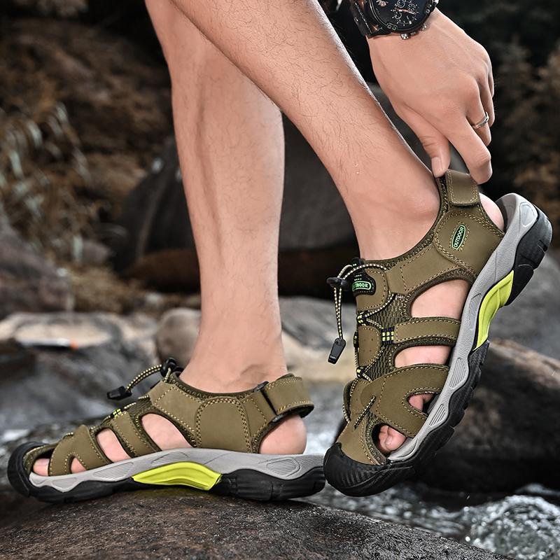 Sandale din piele pentru bărbați Pantofi de vară Pantofi pentru bărbați Modă Casual Exterior Papuci de plajă Respirabili Încălțăminte pentru vad Nou Sandale de lux