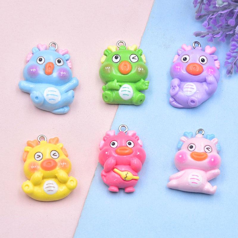 Colorful Resin Cartoon Sausage Mouth Dinosaur Keychain Pendant - DIY Jewelry Accessory