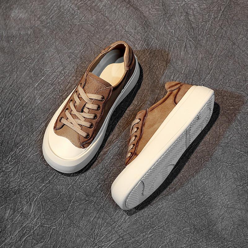 

Первый слой коровьей кожи маленькие туфли на доске женские весна 2025 новая кожа ретро плоская подошва матовые женские повседневные туфли туфли 35