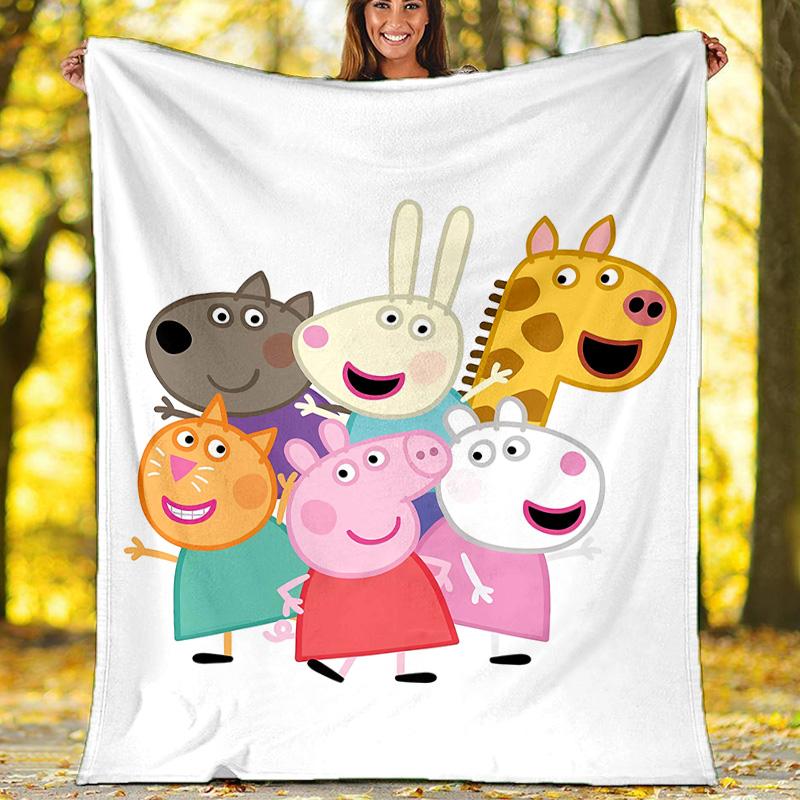 1pc Peppa Pig8 Theme Blanket - Digital Print, Polyester, Cozy for All Seasons, Perfect for Outdoor, Camping, and Travel