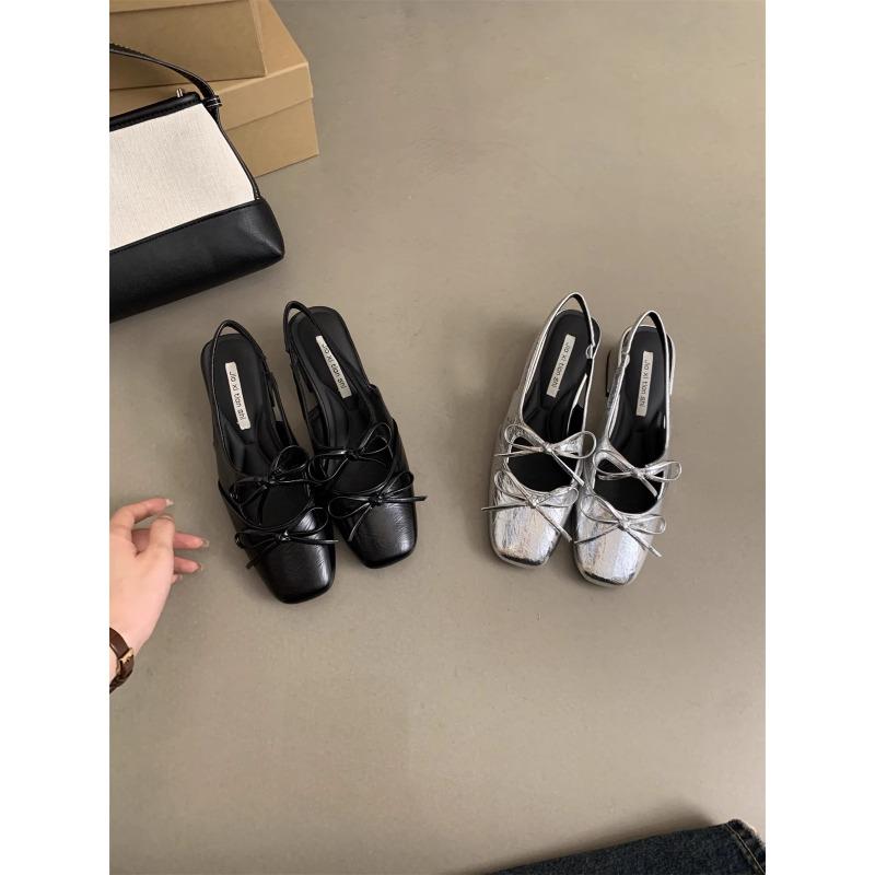 Summer Round Toe Cross with Bow Decoration Fashion Women's Shoes New Shallow Mouth Breathable Elegant Comfortable High Heels