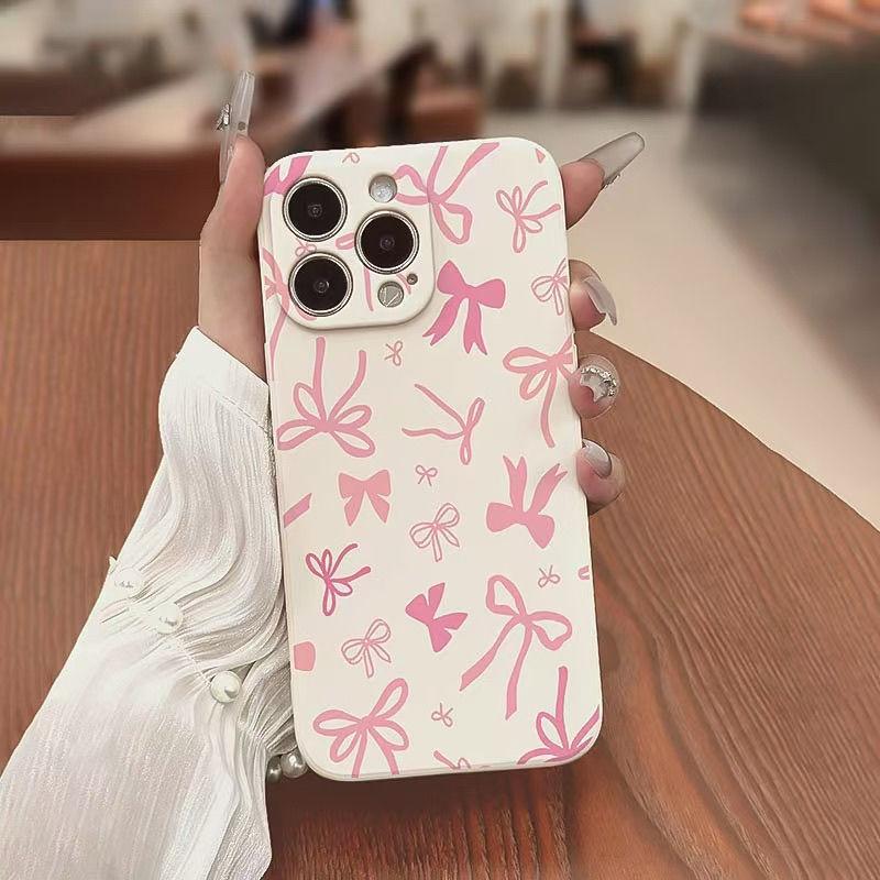 Pink bow is suitable for Apple 14 16promax mobile phone case Rubik's Cube soft case 15pro simple XS cartoon 11.