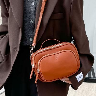 Cowhide Horizontal Square Bag Head Bag, Women's Popular Fashion One Shoulder Crossbody Practical Soft Leather Shell Bag