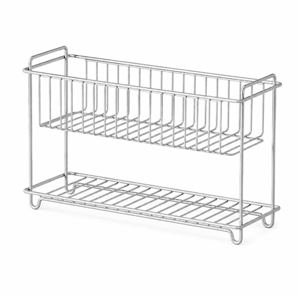 Double Layer Stainless Steel Kitchen Dish Drying Rack Countertop Storage Basket Bathroom Cosmetic Organizer