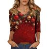 Women's Tops Three-quarter Sleeve Shirt V-neck Loose Casual Shirt Print T-shirt