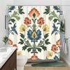 1 X Vintage Floral Shower Curtain - Symmetrical Large Style Orange, Yellow, Blue Flowers, Polyester Material, Machine Washable