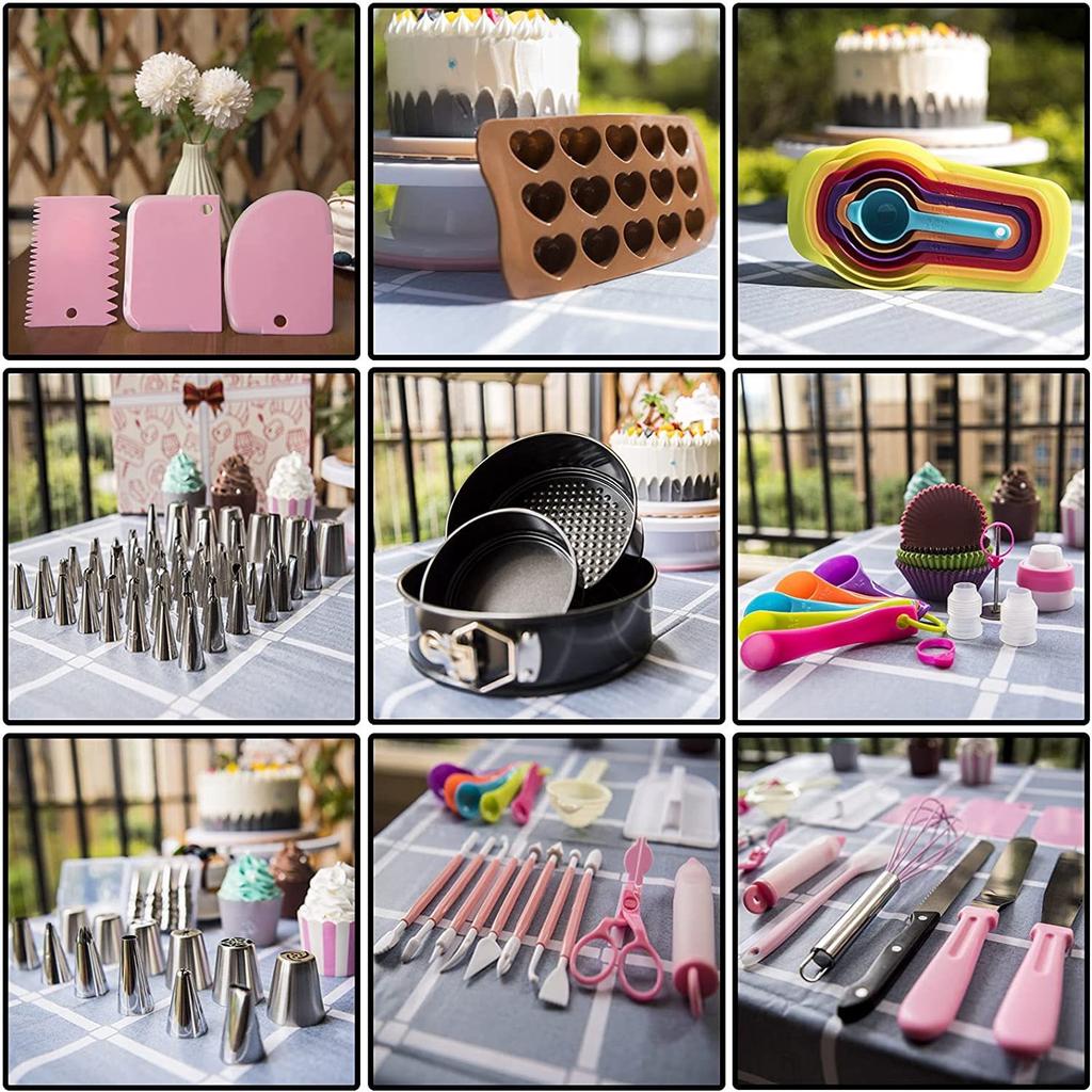 Cake Decorating Set 464 Pieces with Non-Slip Cake Turntable and Springform Cake Tin Baking Supplies for Beginners
