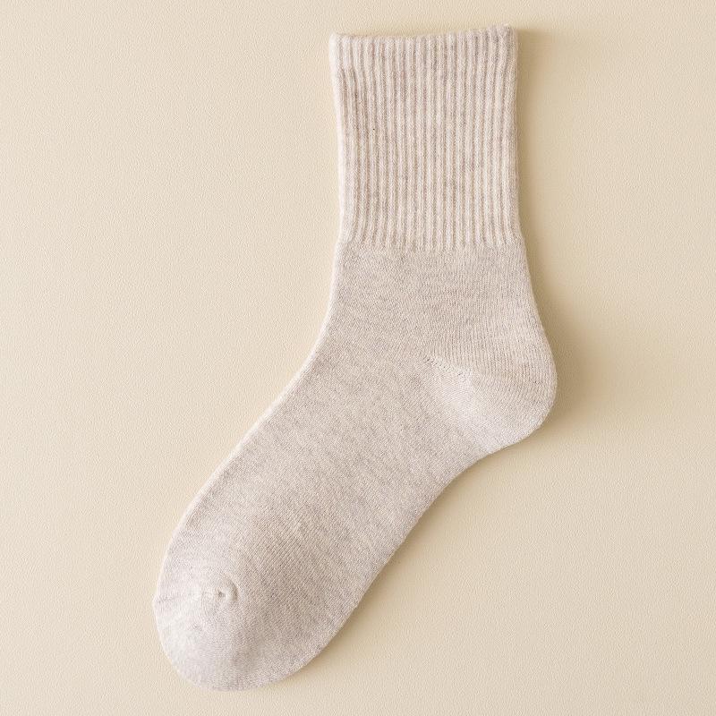 Men's Winter Mid-Calf Cotton Socks - Thick, Warm, Solid Color, Japanese Style, Home Comfort, Versatile Long Socks