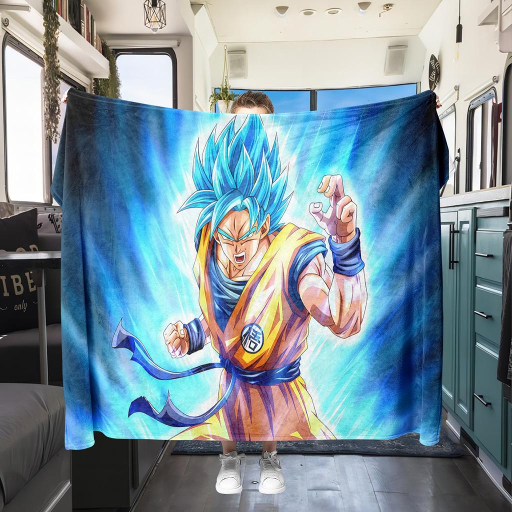 1 ks Flanelová deka s potiskem Dragon Ball Super, Vysoce kvalitní, Pro všechna roční období, Domácí dekorace, Teplo a pohodlí, Perfektní jako vánoční dárky