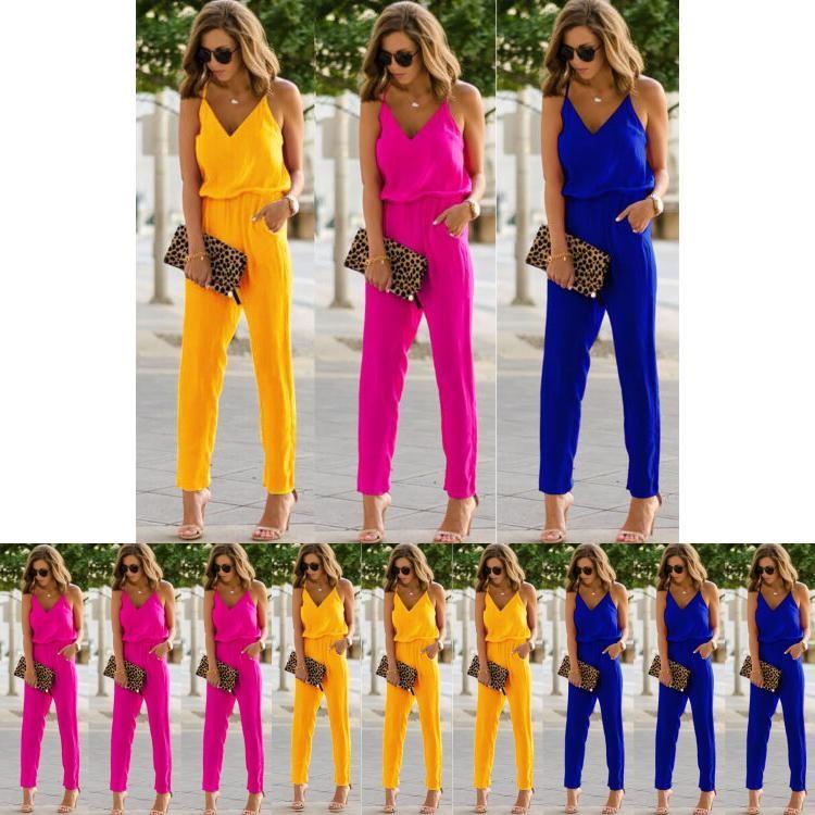 Eleganter Damen-Jumpsuit mit Spaghettiträgern, weitem Bein und V-Ausschnitt