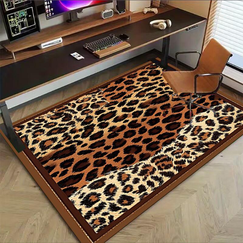 1 Stück Leopardenmuster rutschfester Teppichboden, Büro, Familie, Schlafzimmer, Studio - Großer Teppich, Dekorationsmatte, Langlebiges Material-C0444