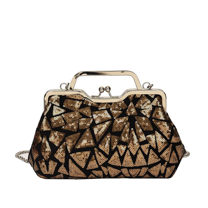 Bag new 2025 European and American fashion sequins colorful portable dinner bag ins women's retro clip shell bag