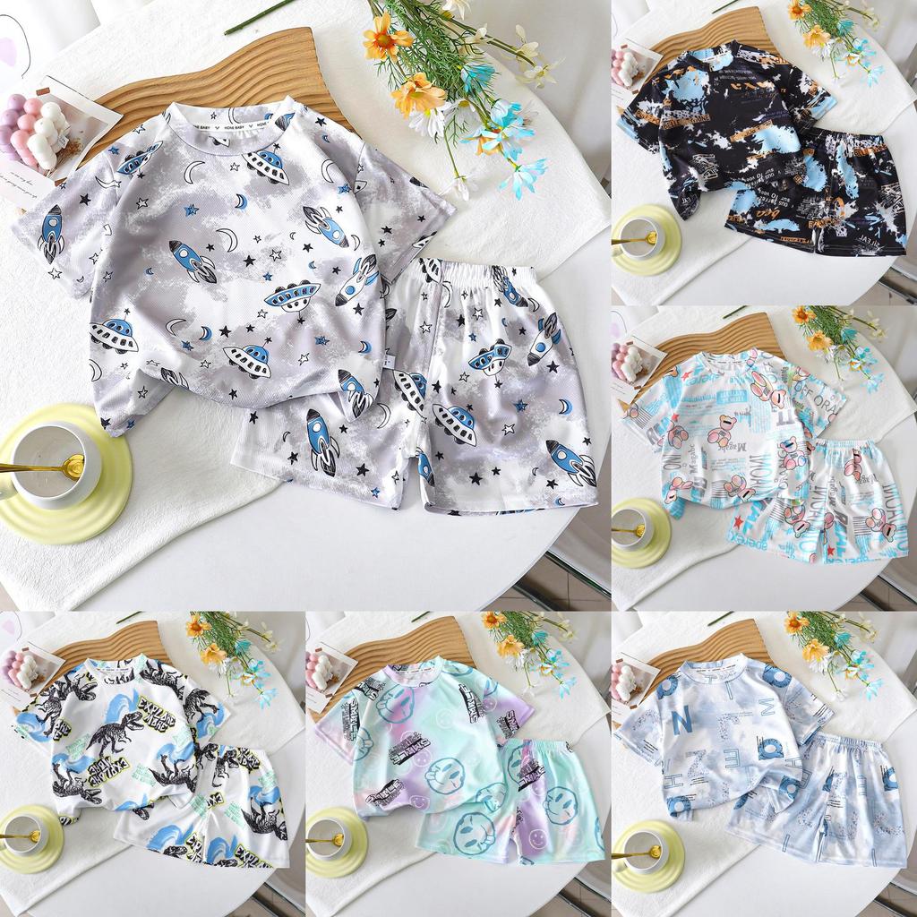 Cartoon Dinosaurier Sommer Jungen Kleinkind Zweiteiliges Set Mit Kurzarm Oberteil Und Shorts