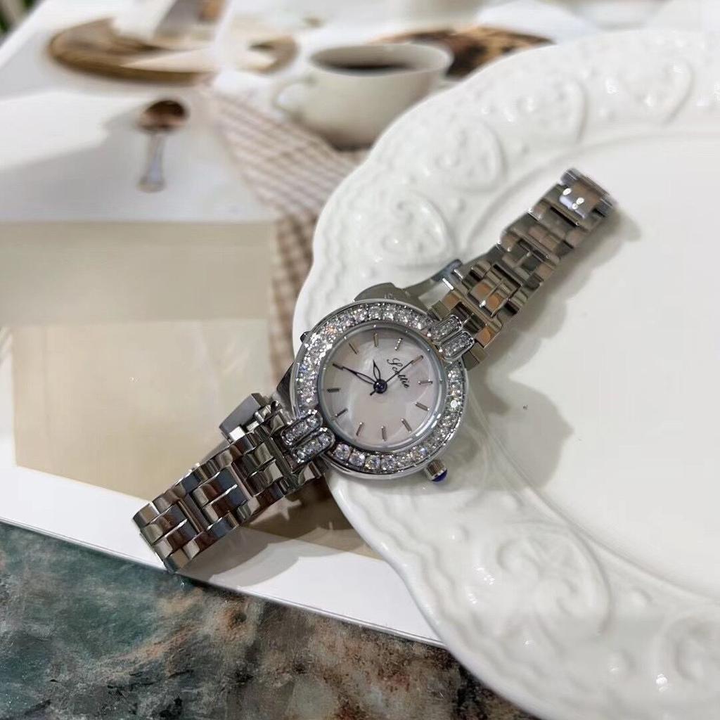 Steel Belt Watch 9676B Women'S Watch With Diamond Shell Surface Small Gold Watch