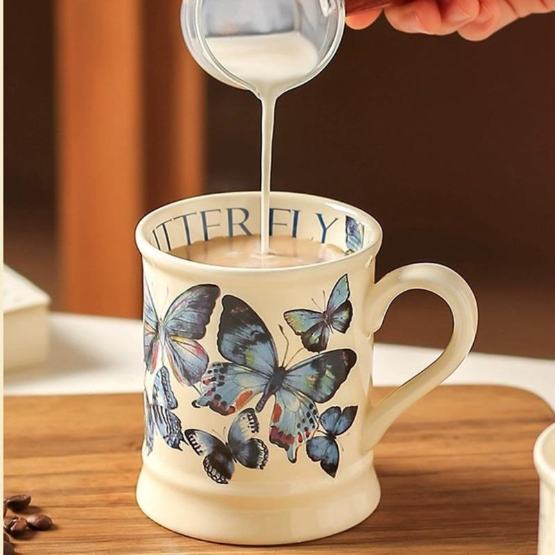 Butterfly Ceramic Coffee Mug Milk Cup Latte Mug,340ML Office Daily Tea Cup with Handle