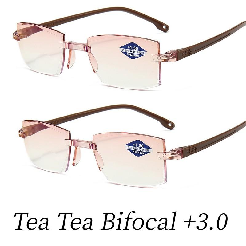 2 Stück Randlose Bifokale Progressive Lesebrillen Herren Damen Nah Und Fern Anti-Blaulicht Brillen Rechteckige Brillen Brillen