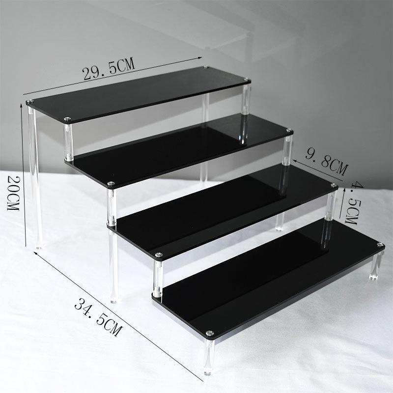 Black Acrylic Multi-Layer Display Stand for Model Figures, Bracelets, and Jewelry Storage.