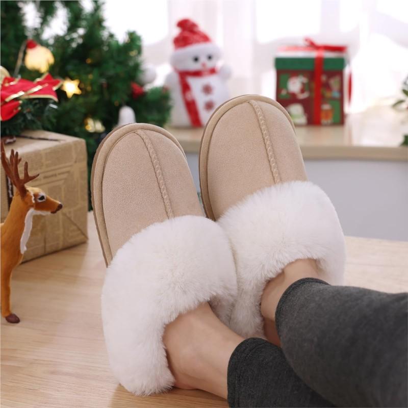 Mode Leende Vinter Luddiga Tofflor för Kvinnor Fluffiga Hustomtofflor Varma Fuskpäls Sovrumstofflor Inomhus Bekväma Kvinnor Plyschtofflor
