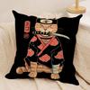 Japanese Style Samurai Cat Cushion Cover Silky Short Plush Invisible Zipper Dustproof Sofa Pillow Case for Home Decor