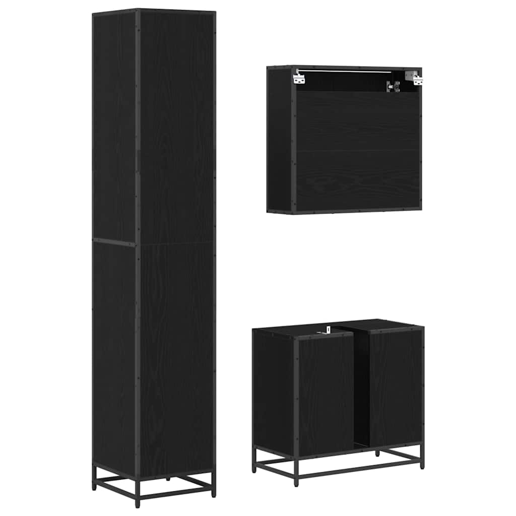 Bathroom Furniture Set 3 Pcs Black Oak Effect Particleboard