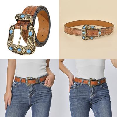 Vintage Western Belt Western Turquoise Belt Buckle Belt Cowboy Belts For Men With Big Buckle Jeans Belt Leather Belt