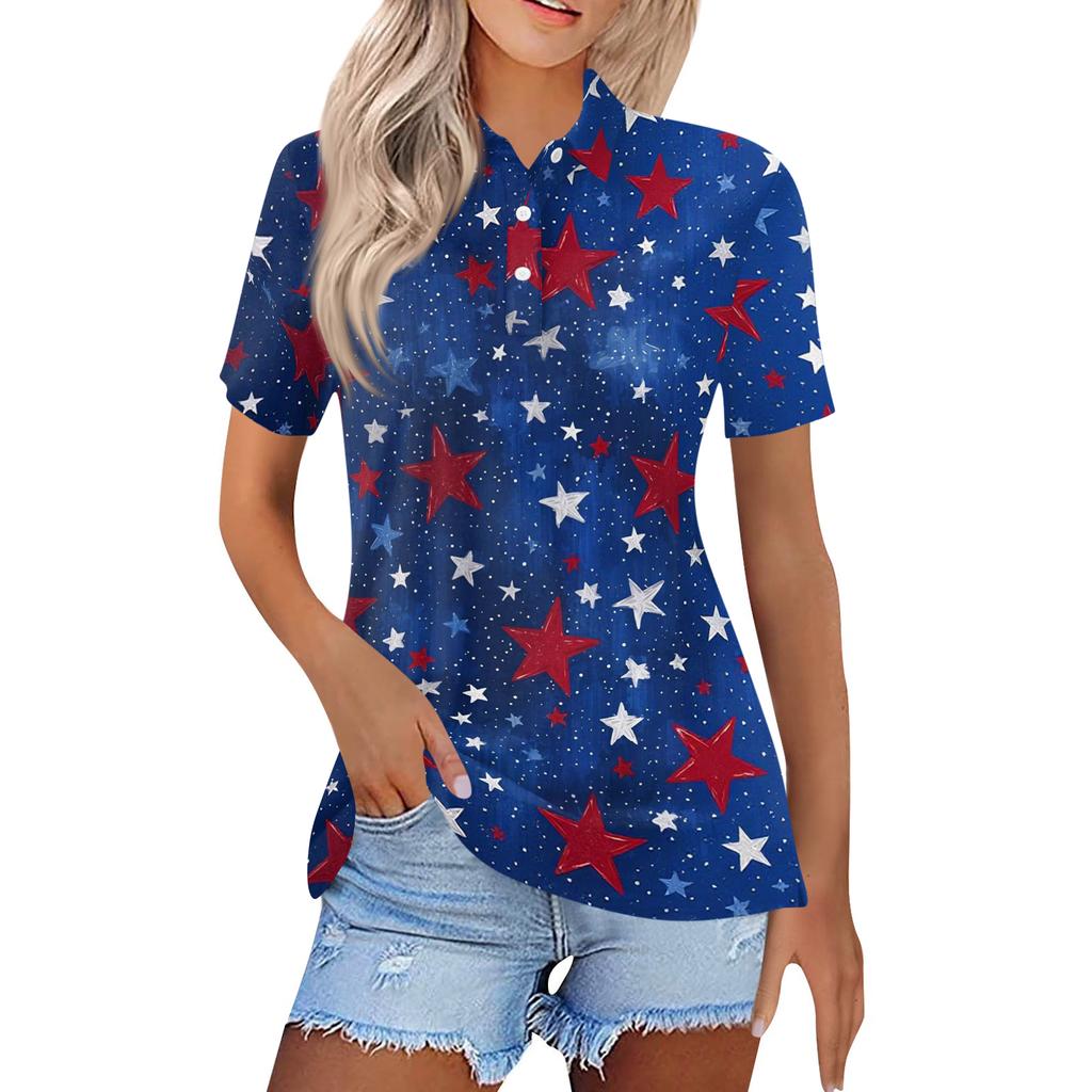 Women's Fashion Casual Lapel Short Sleeve Printed Shirt Women's Button Up Tops
