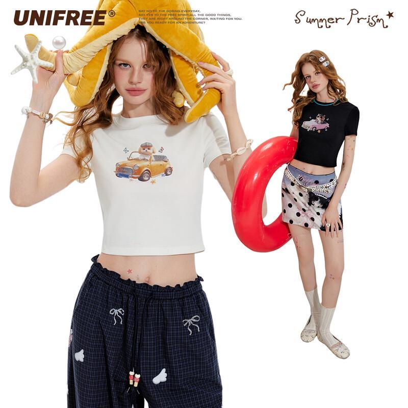 UNIFREE American Cartoon Car Print Slim-fit Round Neck T-shirt L