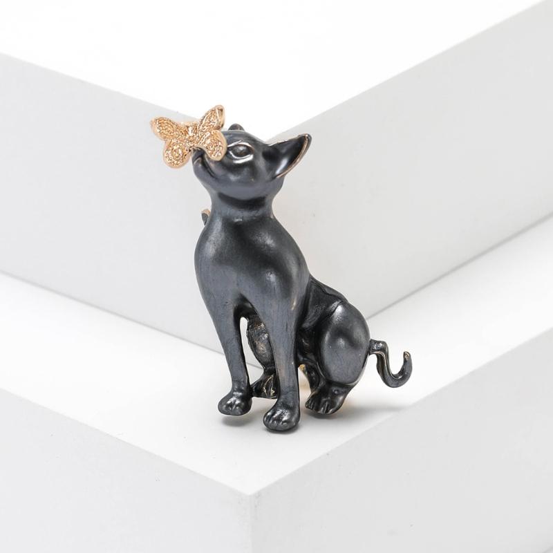 Playful Puppy Animal Pin Secure Clip Design Dog And Butterfly Brooch Fashion Accessory Everyday Wear