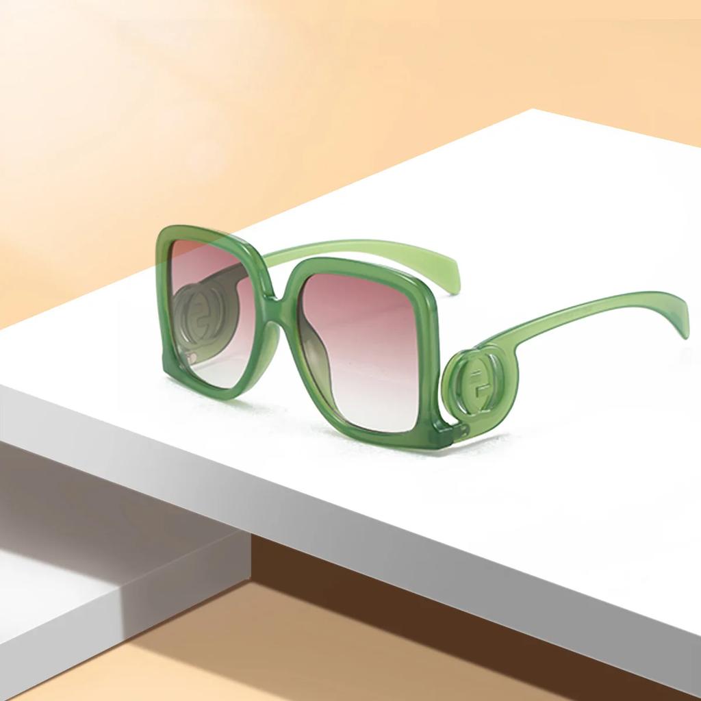 Monture Vintage Carrée Large Lunettes de Soleil Femme Style Rétro Anti-Reflet Accessoire Tendance Branches Gyro Rond