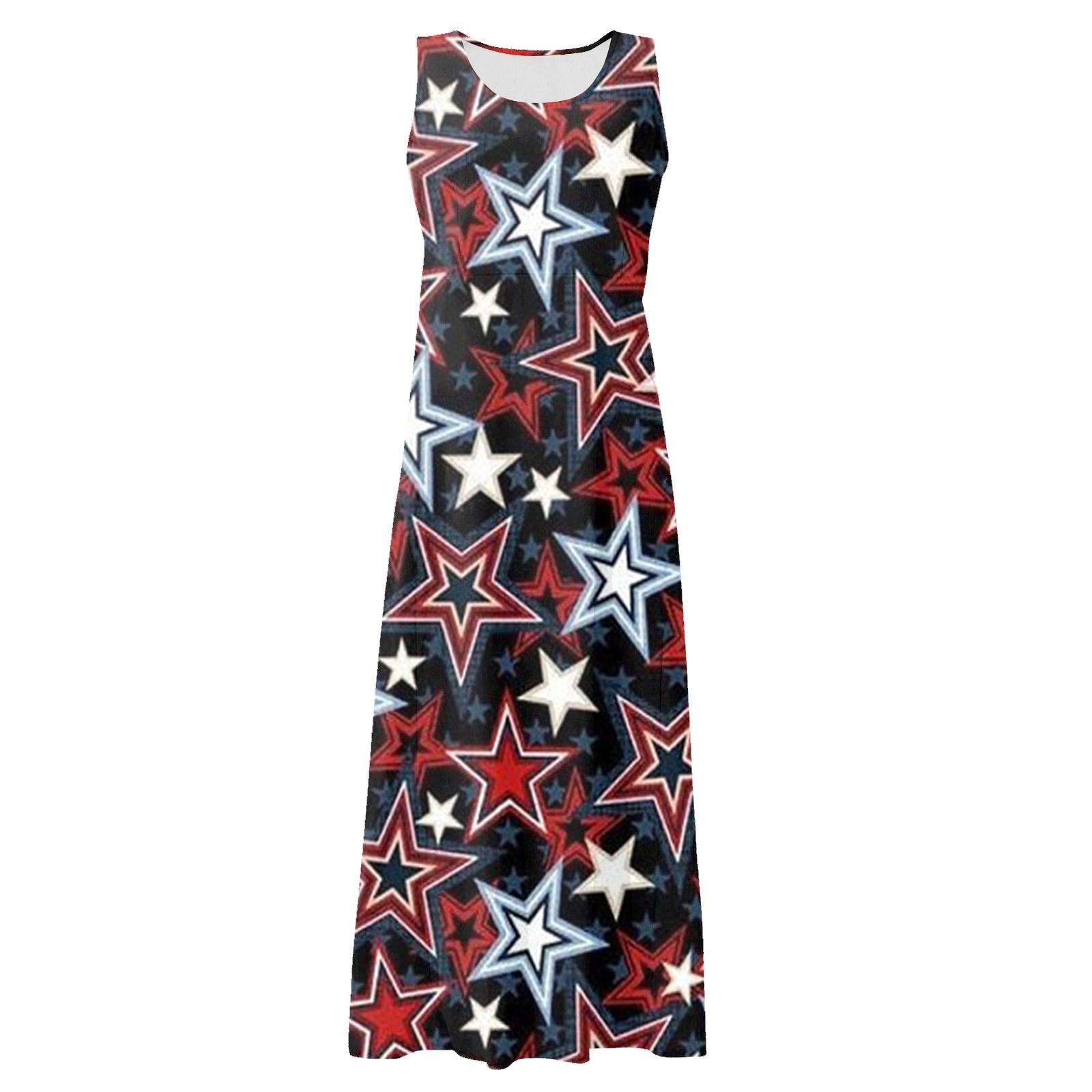 Женское повседневное удобное хлопковое платье с карманами без рукавов и принтом ко — фото 6