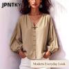 Bluze și Cămăși Casual de Modă pentru Femei JPNTKY cu Decolteu în V și Mânecă Lungă