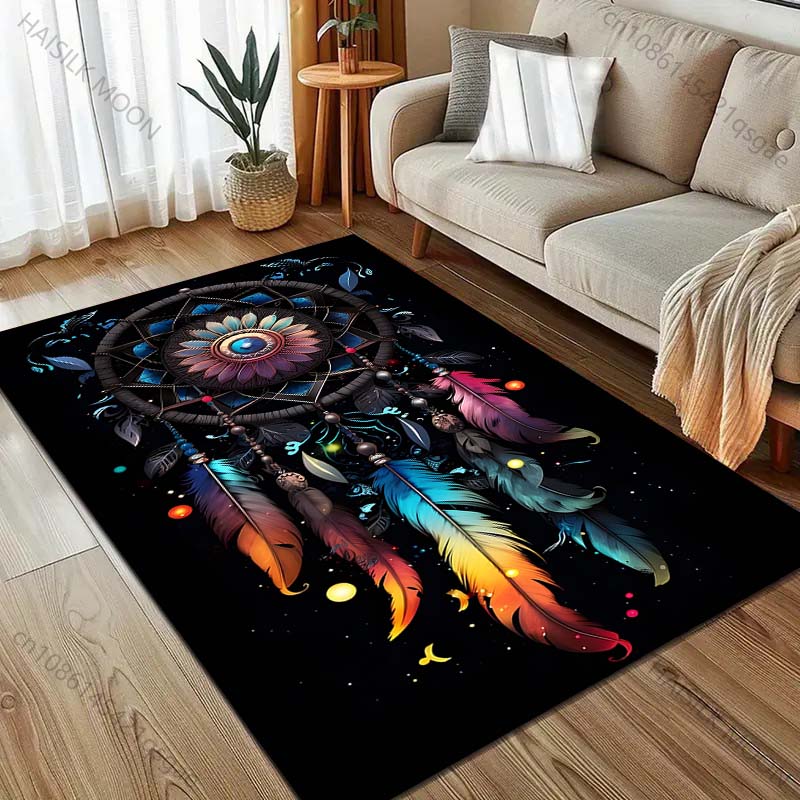 Dream Catcher and Feathers Print Carpet for Living Room Bedroom Sofa Doormat Home Decor Non-slip Floor Mat Room Area Rug