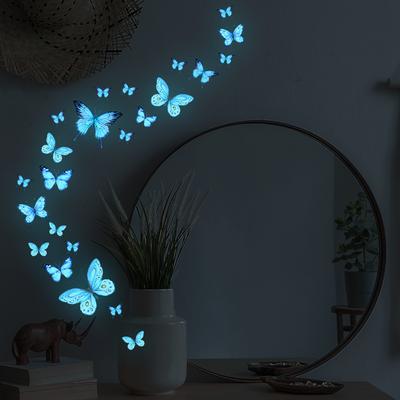 Ycl4010 Blauer Schmetterling Leuchtender Wandaufkleber Wohnzimmer Schlafzimmer Kinderzimmer Hintergrund Dekorativer Wandaufkleber Selbstklebend