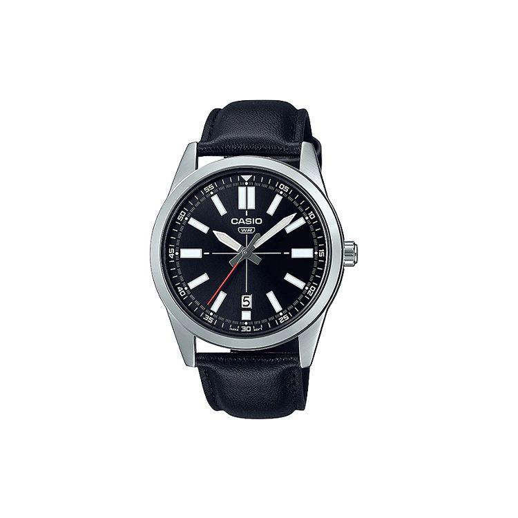 

Casio Standard Series Mens Pointer Display Watch Classic Casual Date Display General Timing Quartz Movement Leather Strap Men watches MTP-VD02L-1E Black Dial