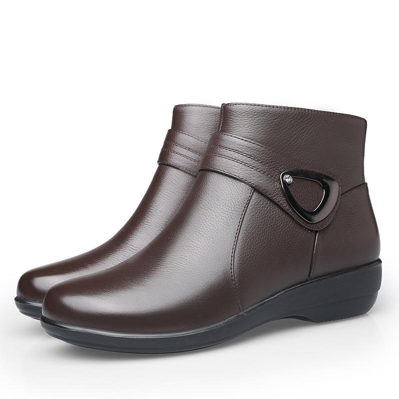 

Женские теплые зимние ботильоны из натуральной кожи - Мягкая подошва, на плоской подошве для женщин среднего и пожилого возраста Size 39 коричневый