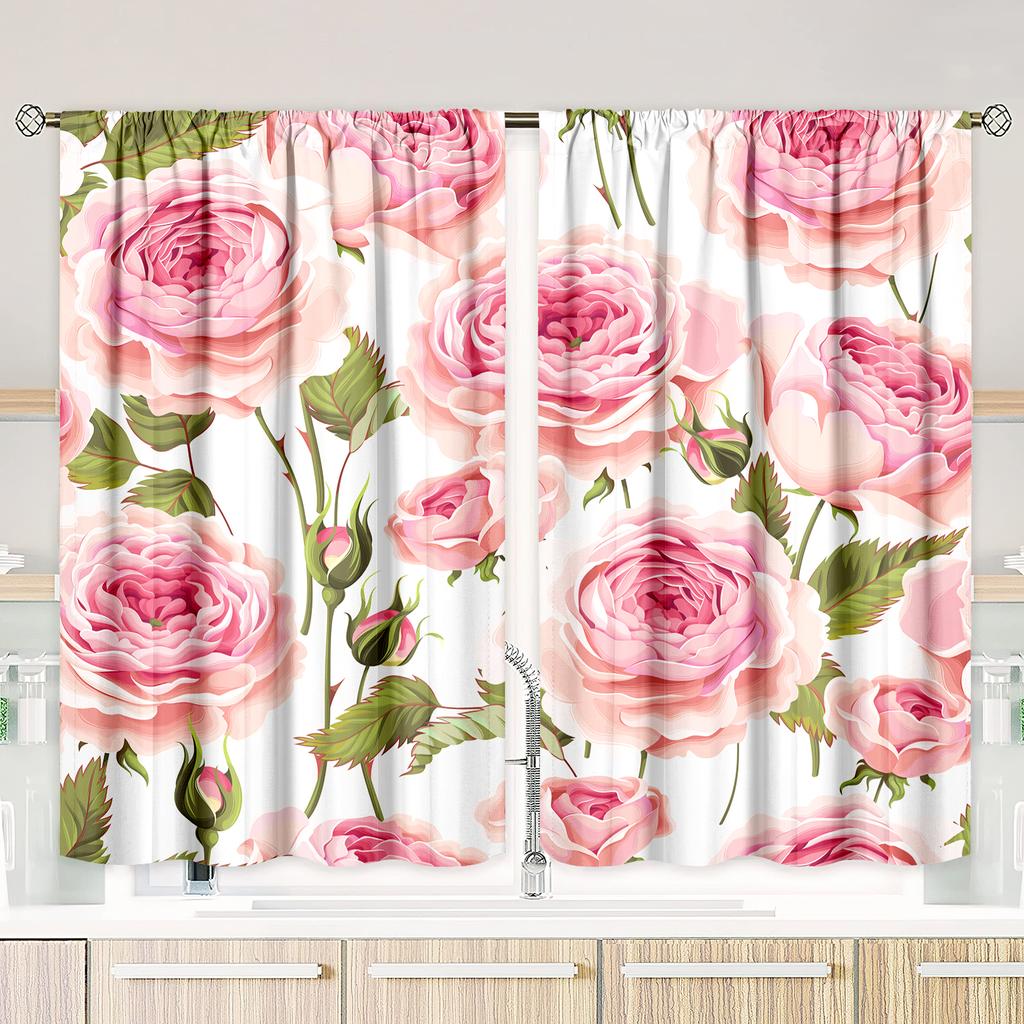 2 pieces - rose-print curtains - polyester material - suitable for bedrooms   living rooms   and study rooms as privacy curtains.
