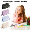 Multifunctional Staircase Type Pen Bag Double Layers Large Capacity Stationery Bag Pencil Case Students