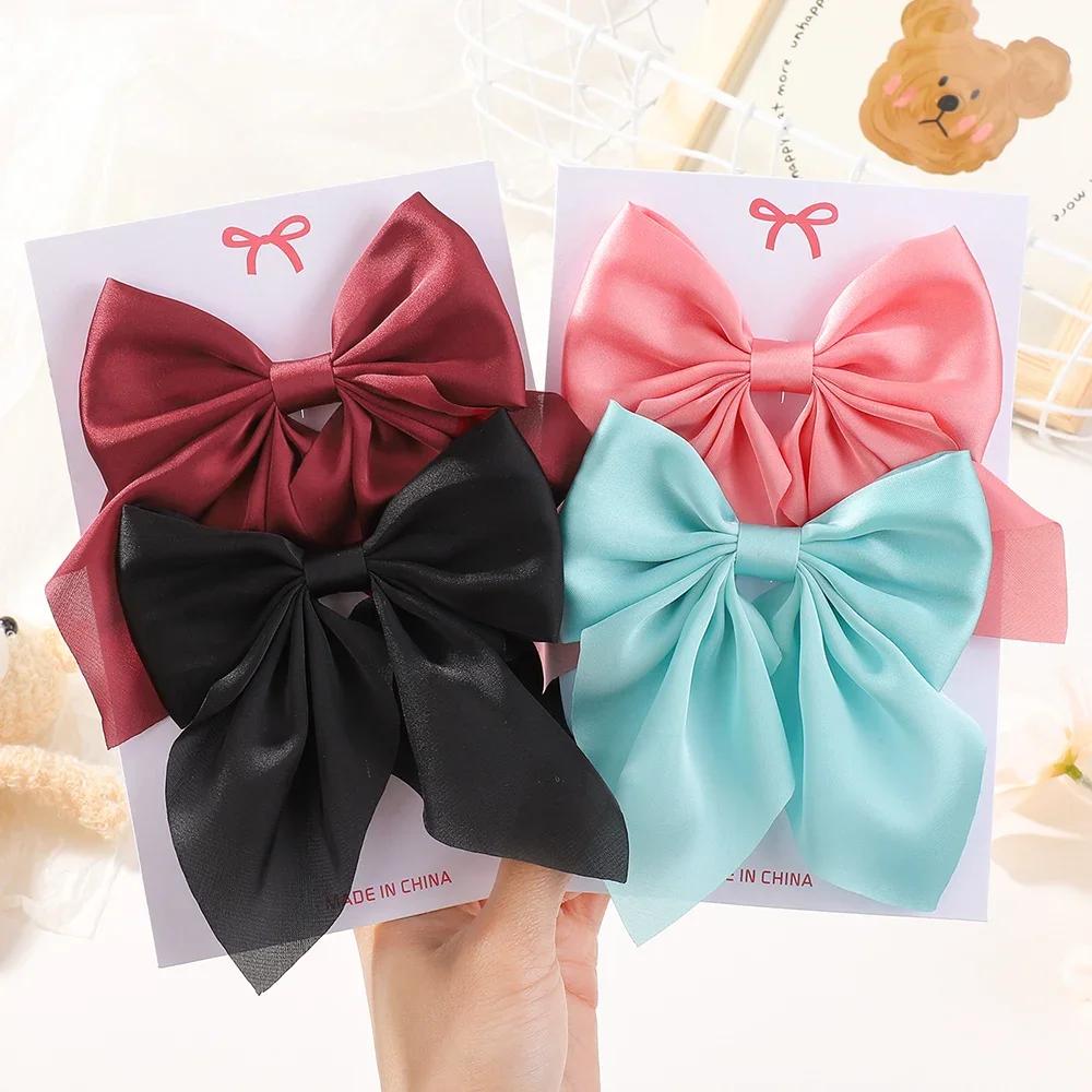 BABY BOWS 4Pcs/lot Solid Bowknot Hair Clips for Women Girls Ribbon Hairpins Handmade Barrettes Headwear Hair Accessories Set