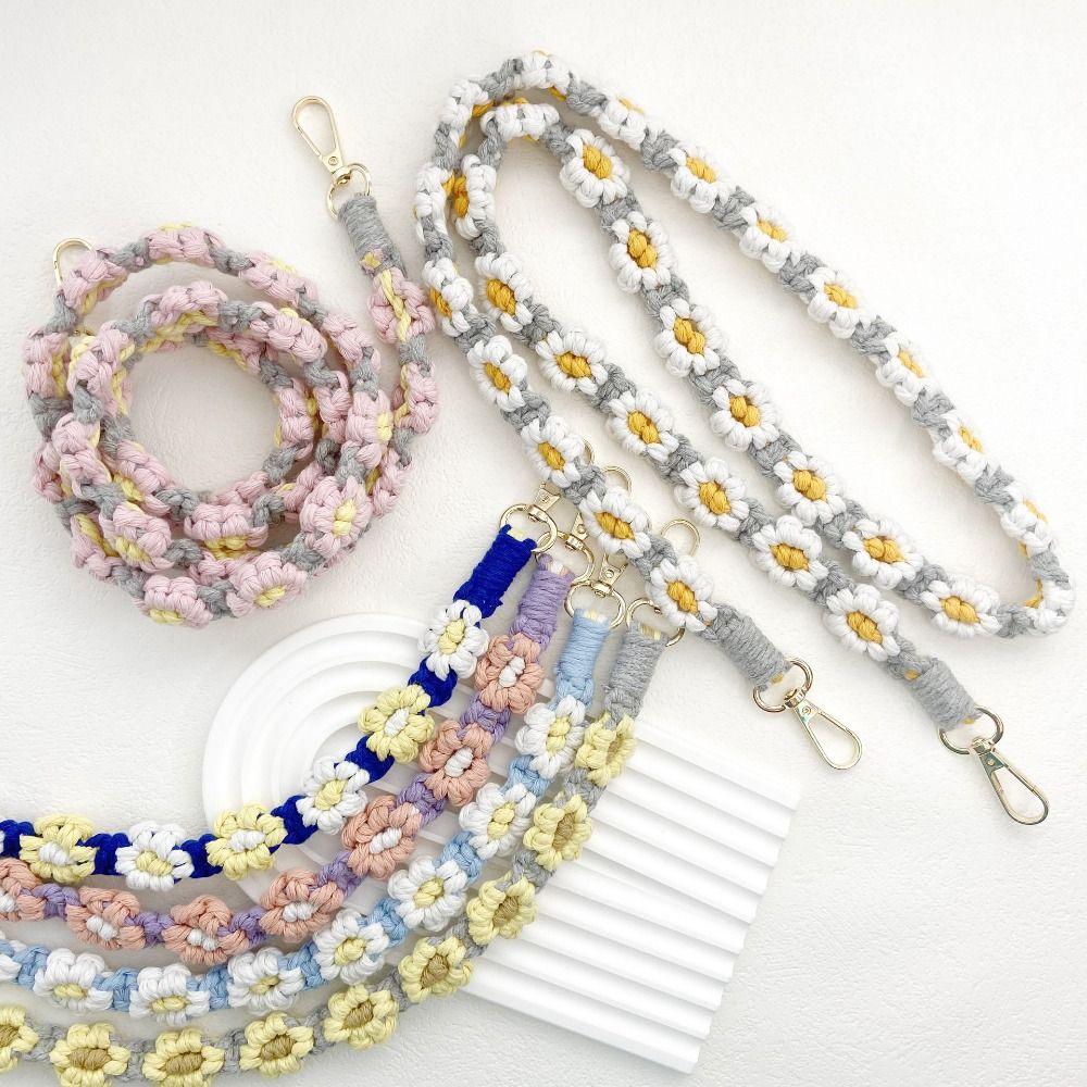Boho Floral Bohemian Key Fob Strap Cute Mobile Phone Charm Daisy Flower Macrame Keychain Purse
