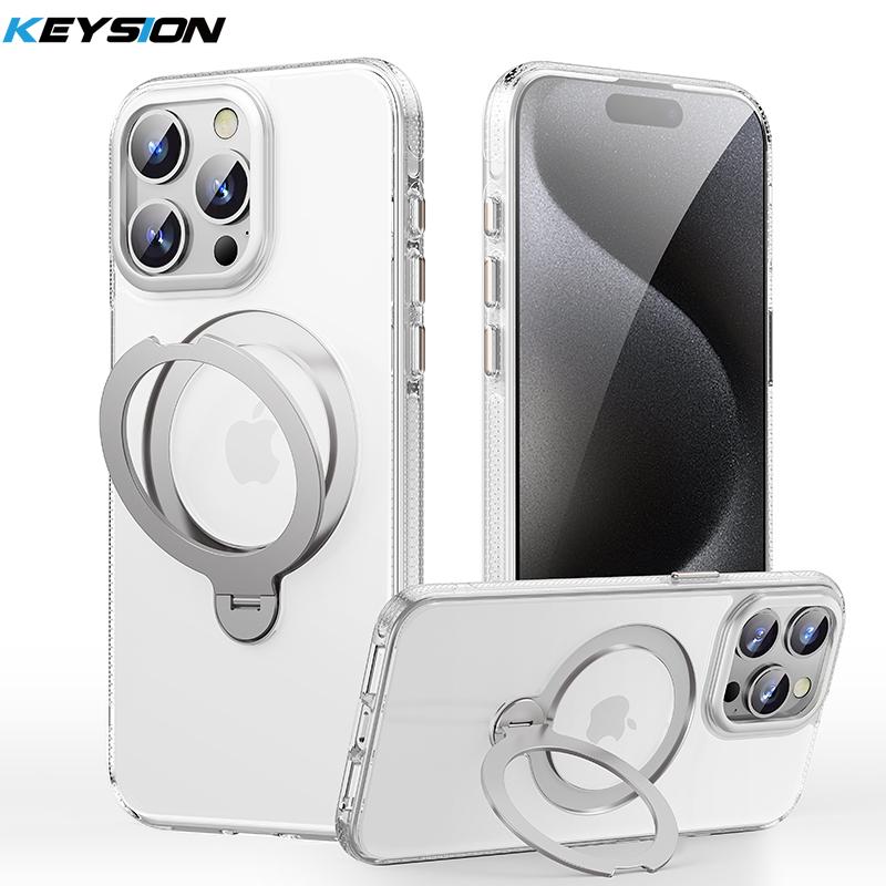 

KEYSION Чехол-подставка с магнитным кольцом, вращающимся на 360°, для MagSafe для iPhone 13 14 15 Pro Max, прозрачный матовый противоударный чехол для телефона for iPhone 13 Pro Max чистый