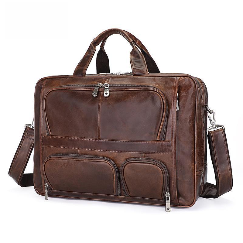 Jiameida Retro Genuine Leather Men's Business Briefcase - Large Capacity Handbag for Laptop